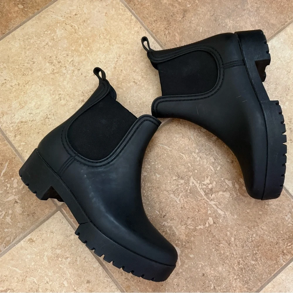 JEFFREY CAMPBELL CHUCKY PLATFORM MATTE BLACK CLOUDY RAIN BOOTIES 7.5